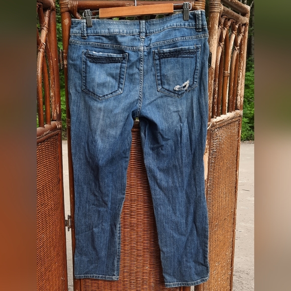 🍀3/15 Cropped Distressed Elle Blue Jeans - Picture 5 of 7